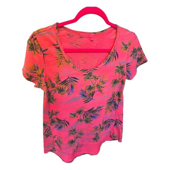 Fresh Produce Women's Pink Tropical Print Short Sleeve Scoop Neck Tee Size XS - Picture 3 of 7